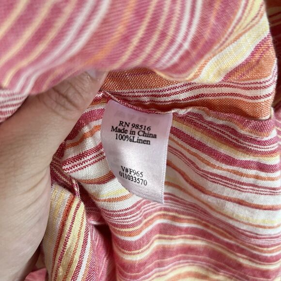 Coldwater Creek Linen Shirt Womens PM Pink Roll-Tab Boho Relaxed Casual Coastal - Picture 9 of 9